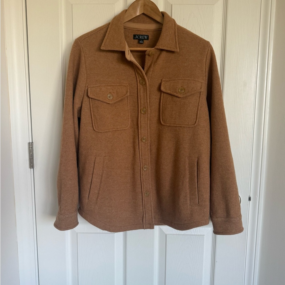 Womens J. Crew Shacket Jacket Button Down Wool Blend Shirt Camel Tan Size S